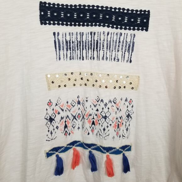 Zenergy by Chico's Tassel Embroidered Embellished T-Shirt White Size XL - Picture 5 of 9